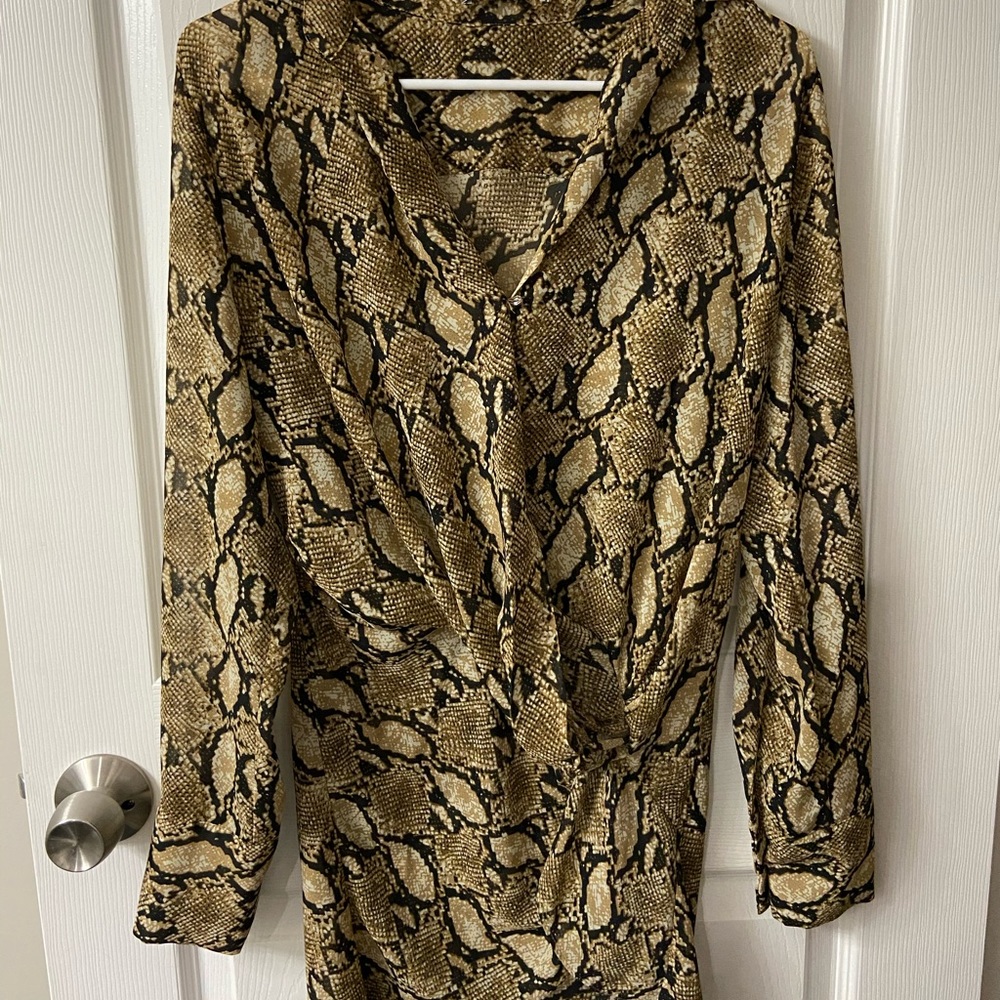 VICI tan snake front twist mini dress